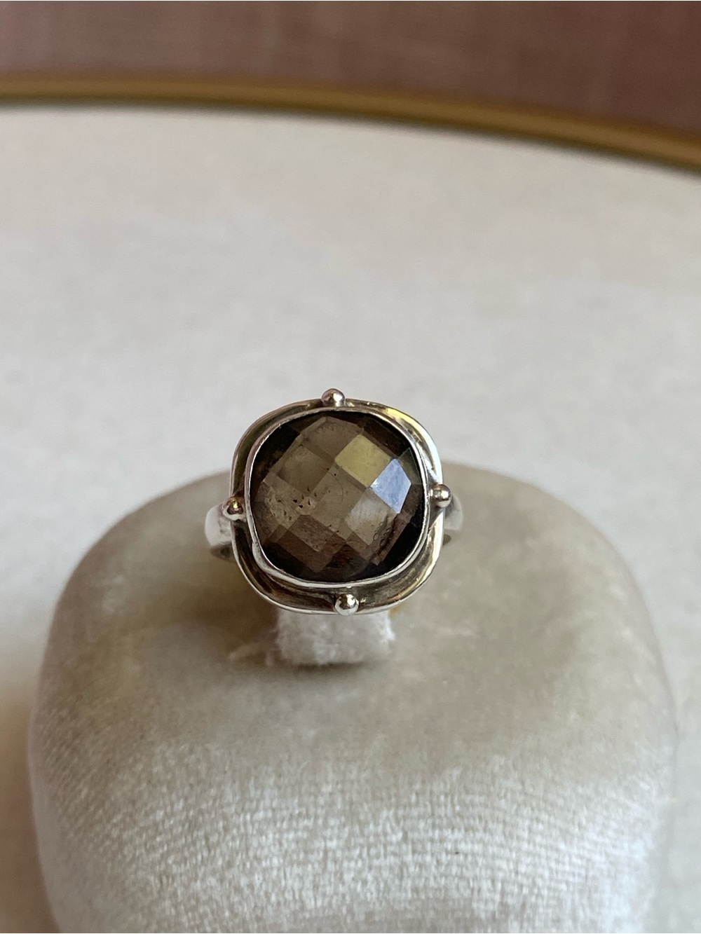 Artisan Sterling Silver Ring with Cushion Cut Smokey Topaz